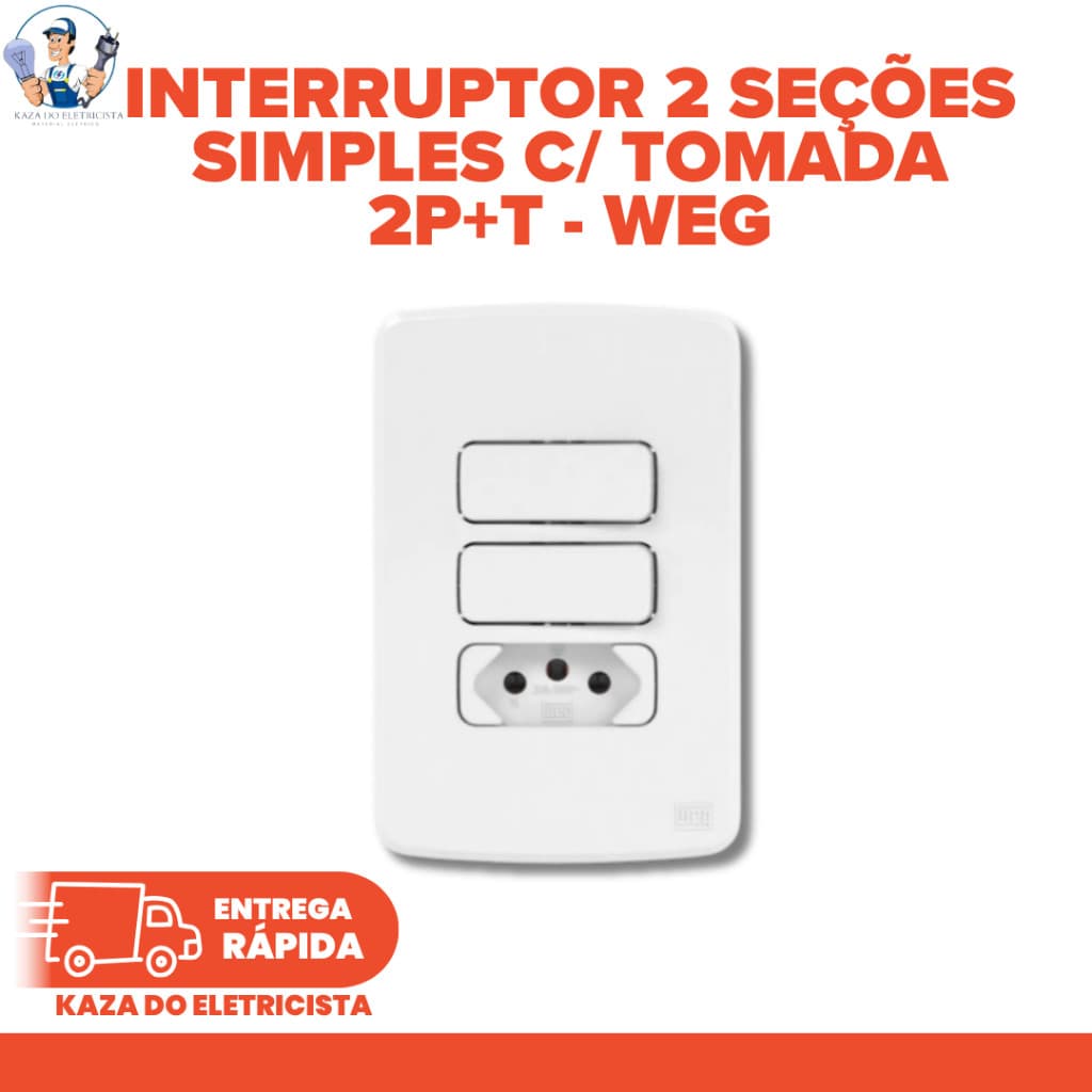 KIT C/3 Interruptor 2 Seções Simples + Tomada 2P+T 20A Composé Branco WEG