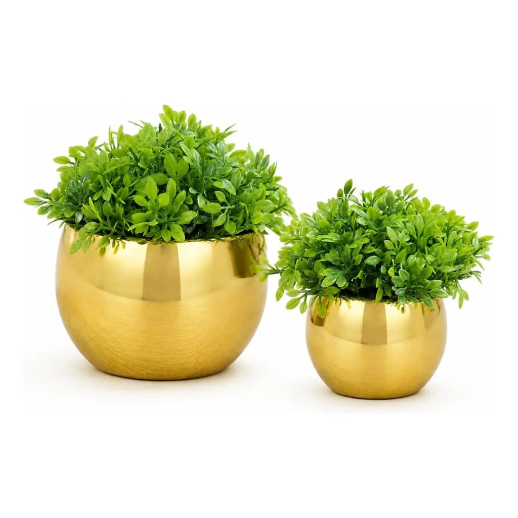 Vasos Decorativos Dourados Mini Com Planta Artificial Kit 2