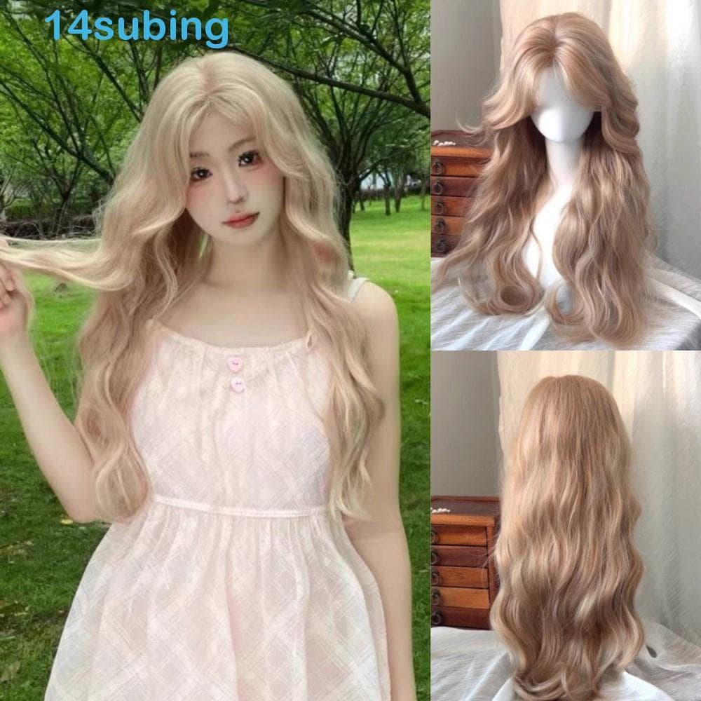 SUBING Peruca Dourada Manteiga , Rolo De Ovo Sintético Resistente Ao Calor , Cabelo Longo E Encaracolado , Perucas Cospl