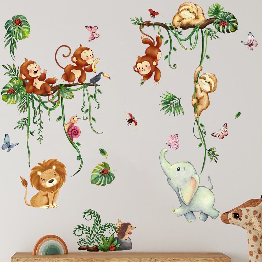 Desenhos animados macaco videira floresta Animal adesivos de parede quarto das crianças adesivos de parede decoração do