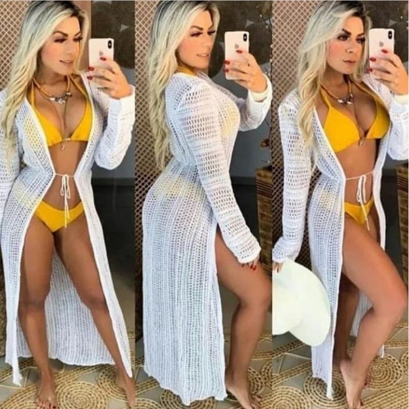 Saida de Praia Manga Longa Tricot tricô Verão Kimono(SAIDA LONGA)