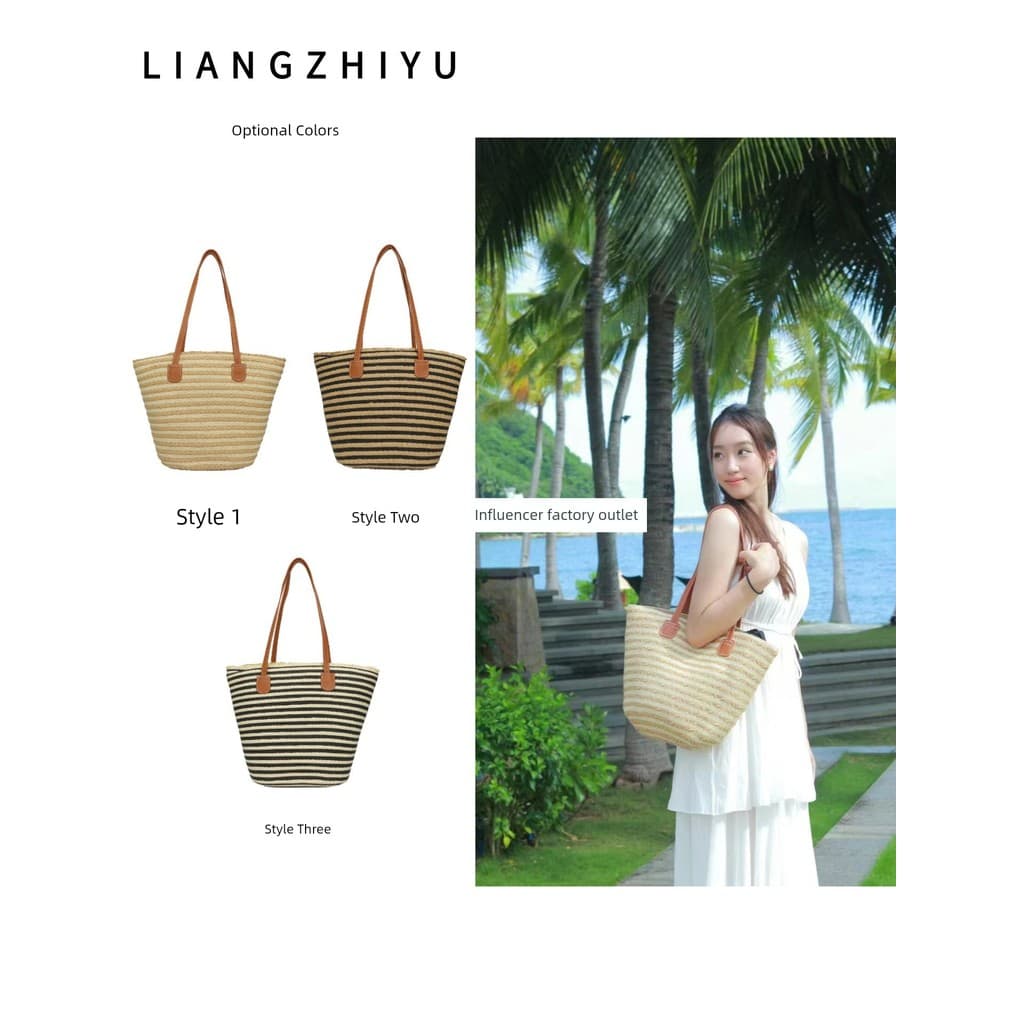 Simples listrado saco de palha feminino novo estilo verão lazer viagem bolsa ombro grande capacidade Commuter axilas sac