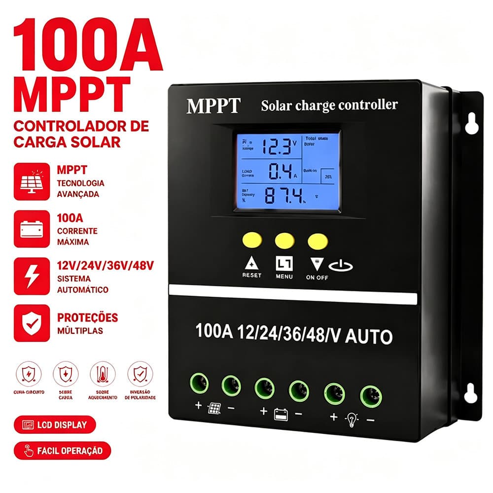 Controlador De Carga Solar MPPT 100A Regulador 12V 24V 36V 48v Controlador De Iluminação Pública