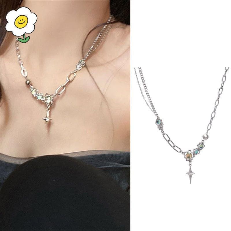maoting } Na Moda Bling Moonstone Estrela Cruz Pingente Nelace Para Mulheres Punk Hip Hop Cristal Festa Y2K Jóias