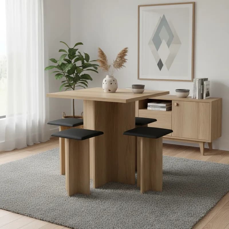 Conjunto Mesa Jantar 4 Lugares Para Cozinha E Bancos Pequena Compacta