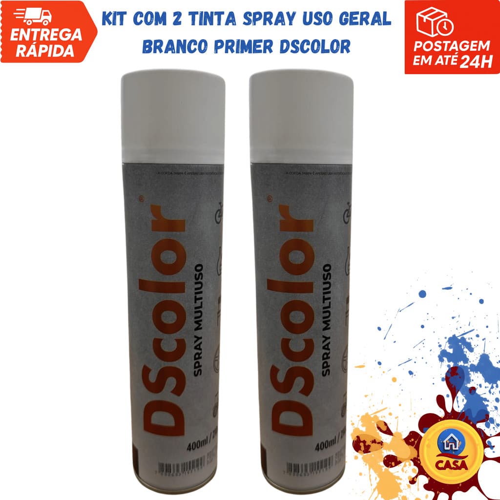 Tinta Spray Uso Geral Branco Primer DSColor - Kit com 2 unidades