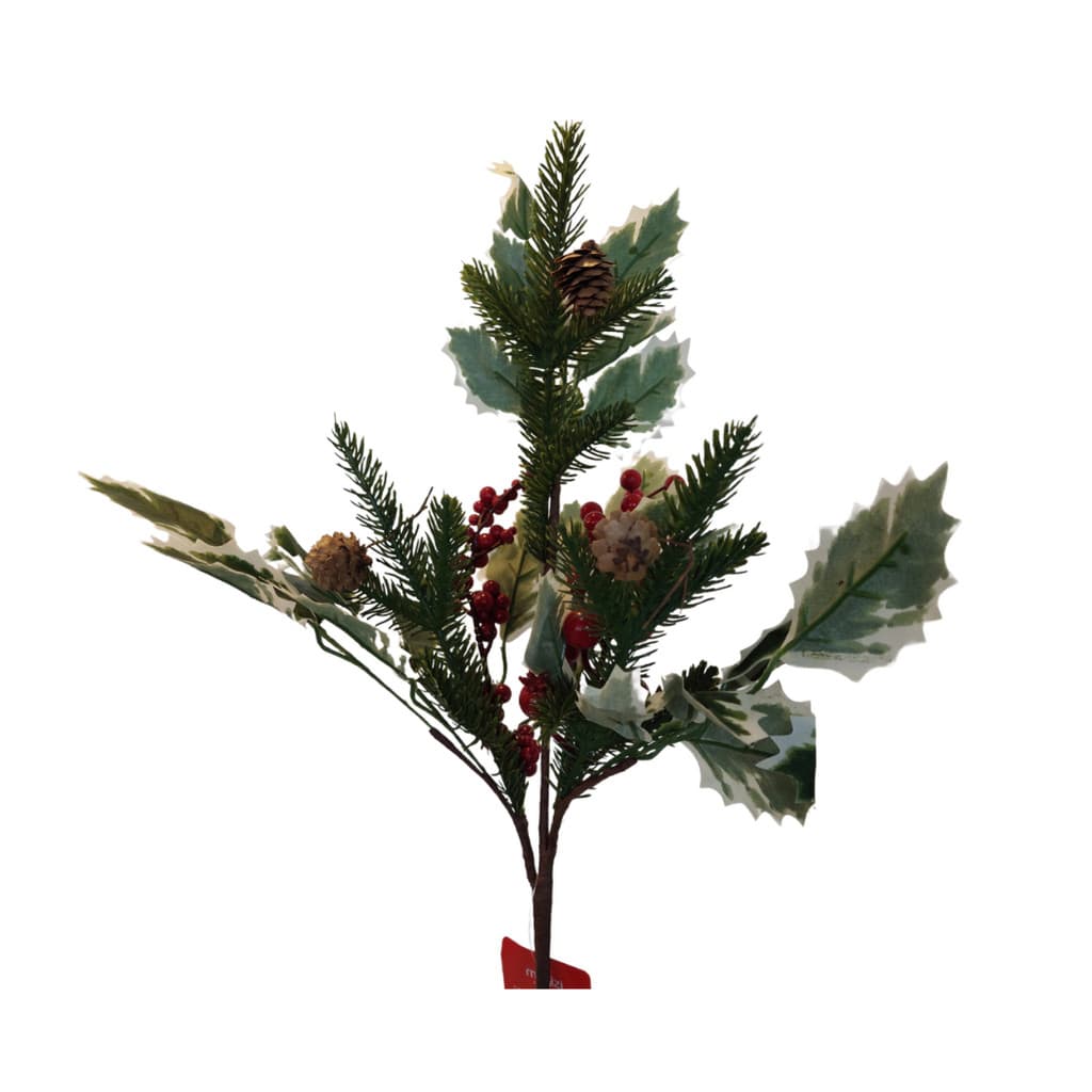 Galho Folha G Borda Berrie/Pinhas 61 cm Decoração/Enfeite Natal