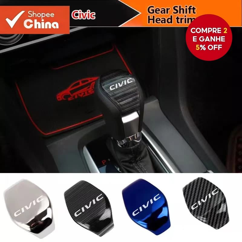 Acessórios Honda Civic para a Capa de Manopla de Câmbio em Aço Inoxidável 2016 2017 2018 2019 2020 59E4