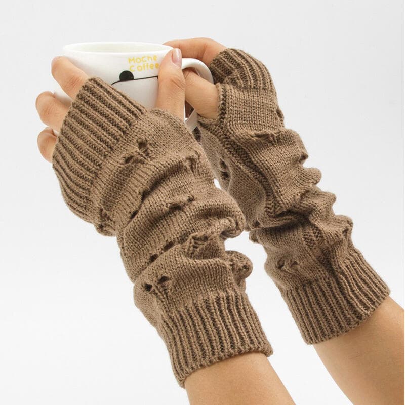 Luvas Femininas Longas Sem Dedos, Bonitas, Modernas, Casuais, de Crochê, Aquecedoras de Braço, de Tricô.
