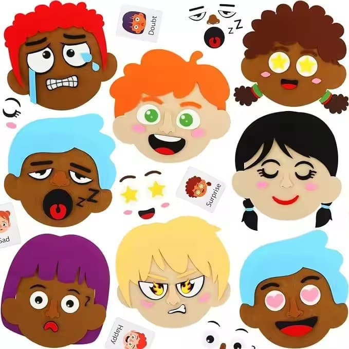 Crianças Brincam Brinquedos De Mudança Emocional Com 9 Cartões Educativos De Aprendizagem Pré-Escolar