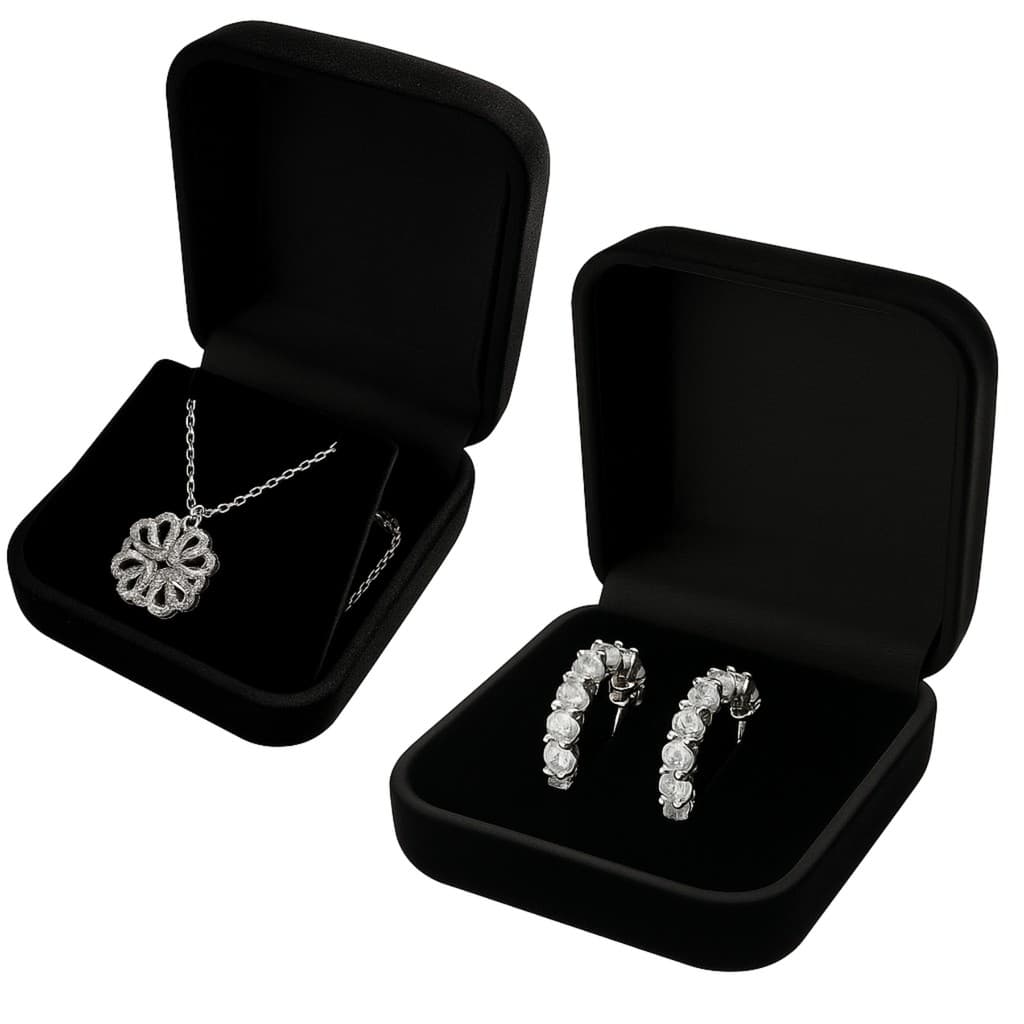 Kit Feminino Brinco Argola com Zircônias e Colar Trevo Elegante Ideal