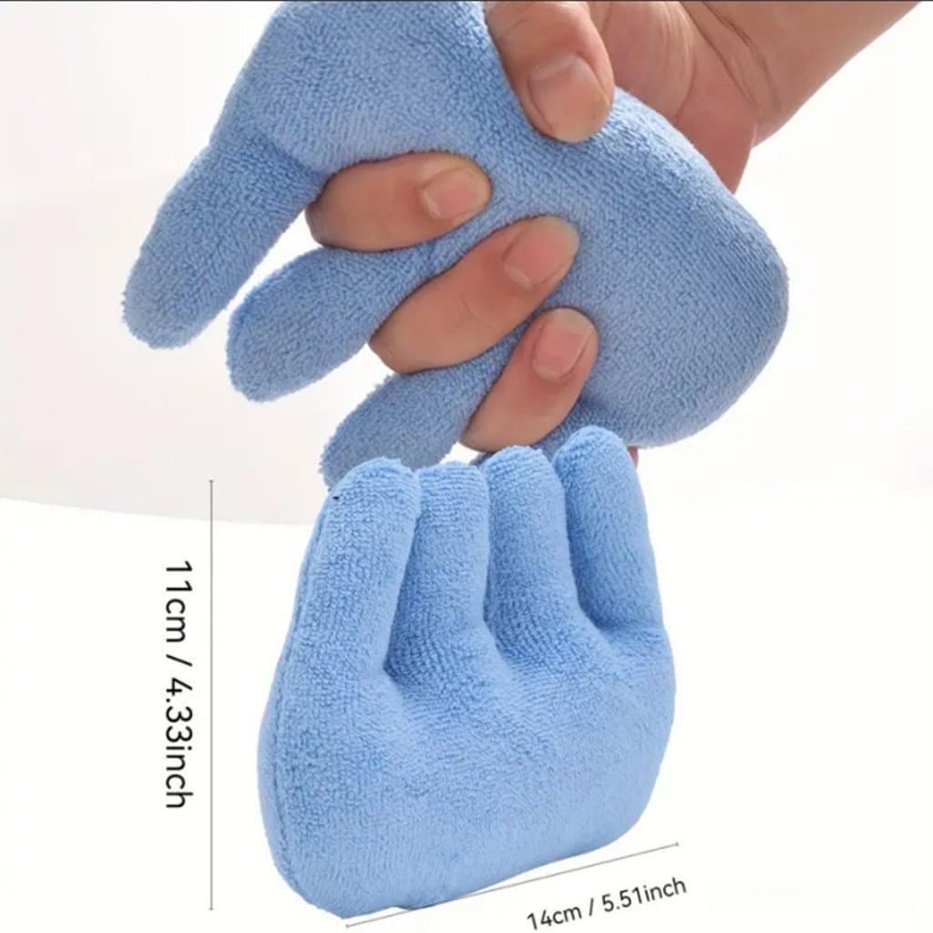 Almofada de apoio para a mão NIQK azul, utilizada para reabilitação da mão, equipada com separadores de dedos.