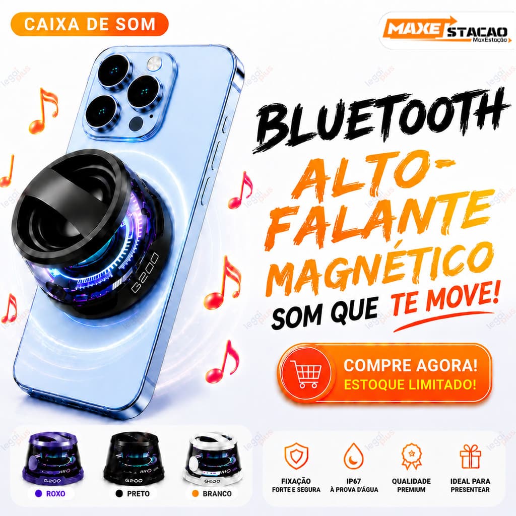 Alto-Falante Bluetooth Ambiente LED-Caixa De Som Compacta Magnética , Portátil E À Prova D'água