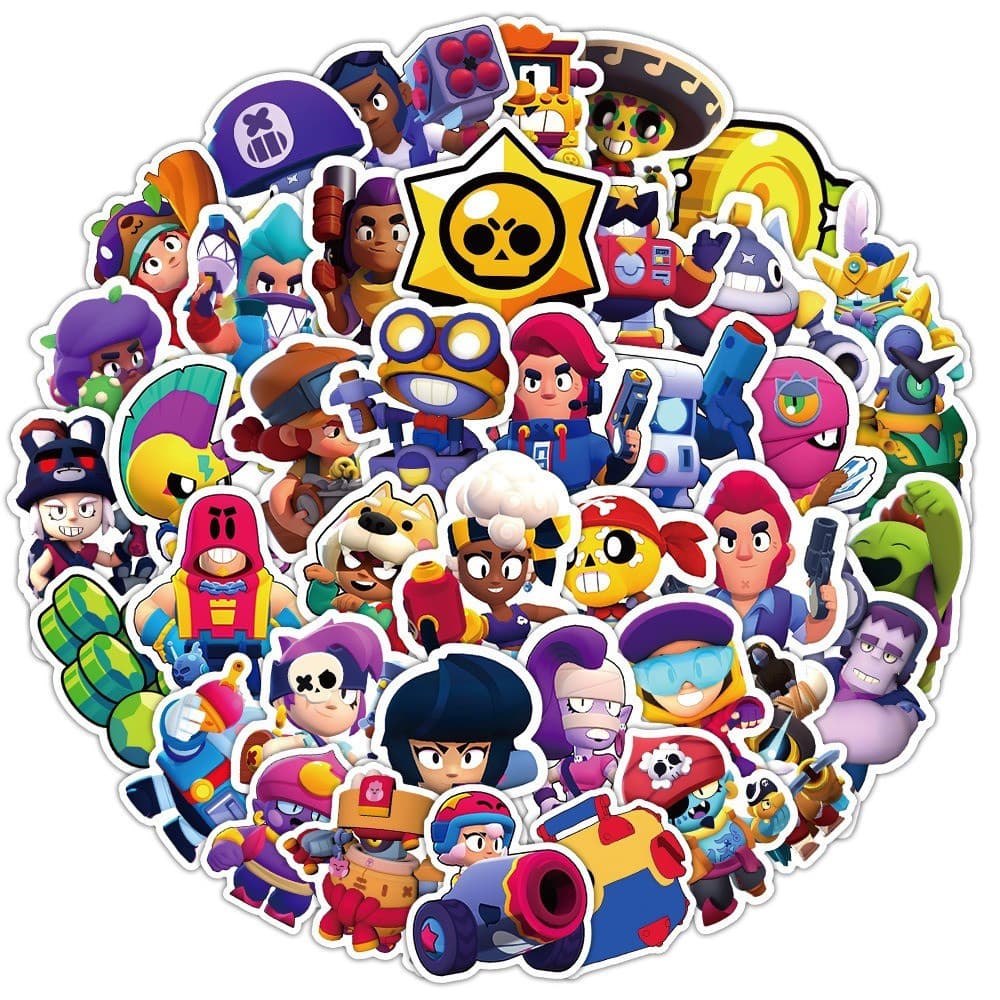 50 folhas/pacote, adesivos à prova d'água "Brawl Stars" sem repetição, decorações de festa, presentes para festas infant