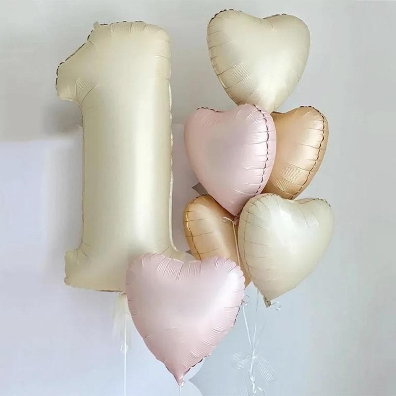 8 balões numéricos cor creme, 8 decorações de balões de folha em formato de coração para feliz aniversário, suprimentos