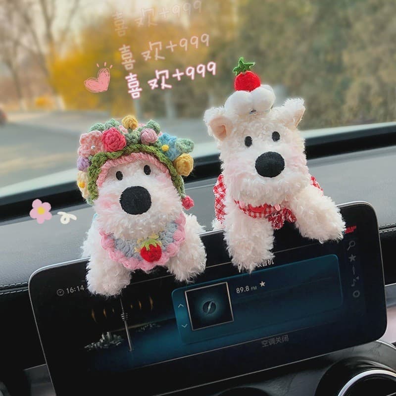 Chapéu de palha West Highland filhote de cachorro decoração da tela do carro deitado boneca carro acessórios interiores