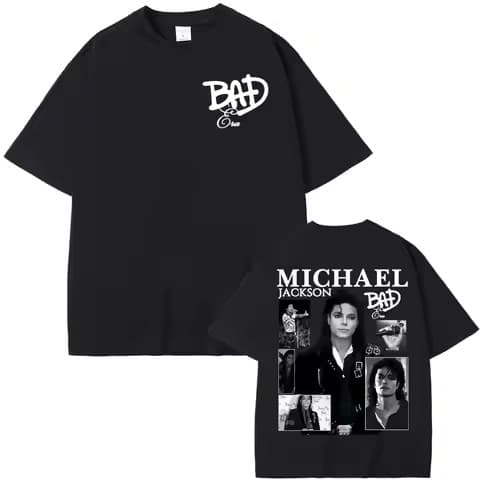 Camiseta Masculina Feminina Oversized Estampa Michael Jackson Bad Álbum Collage Streetwear T-shirt