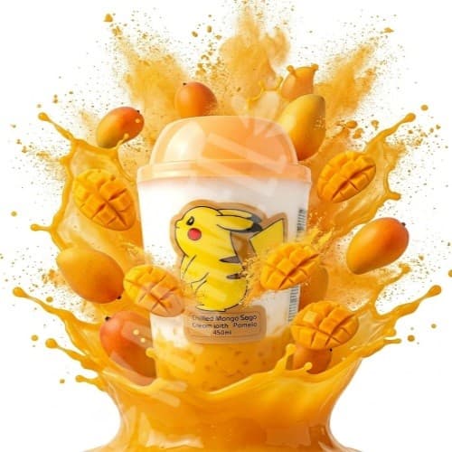 Bebida Iogurte com pedaços Sabor  Chilled Mango Sago Cream With Pomelo 450ml | Pokémon Pikachu - Importado