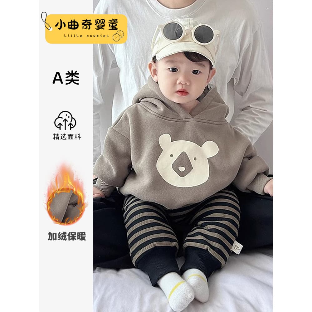 Bebê outono inverno roupas moda bonito forro de lã moletom engrossado calças terno roupas de inverno do bebê novas roupa