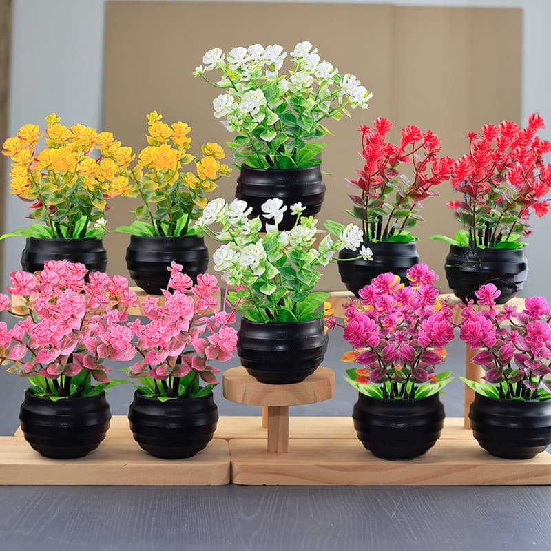 (Flor + Vaso) Plantas Artificiais De Eucalipto Artificial Pequena Decoração De Mesa Bonsai