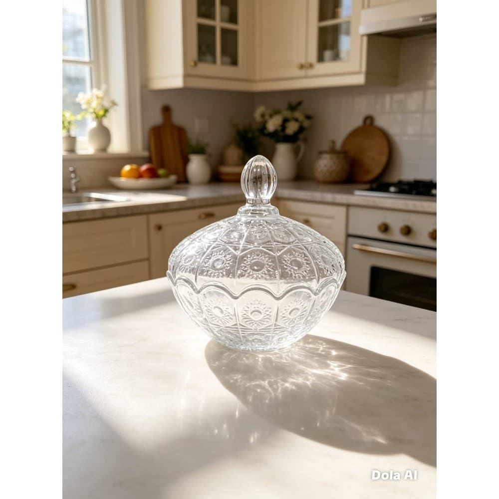 BOMBONIERE DE VIDRO SUNSHINE TRANSPARENTE TEXTURIZADA 450 ML (VISUAL CLÁSSICO E ELEGANTE)