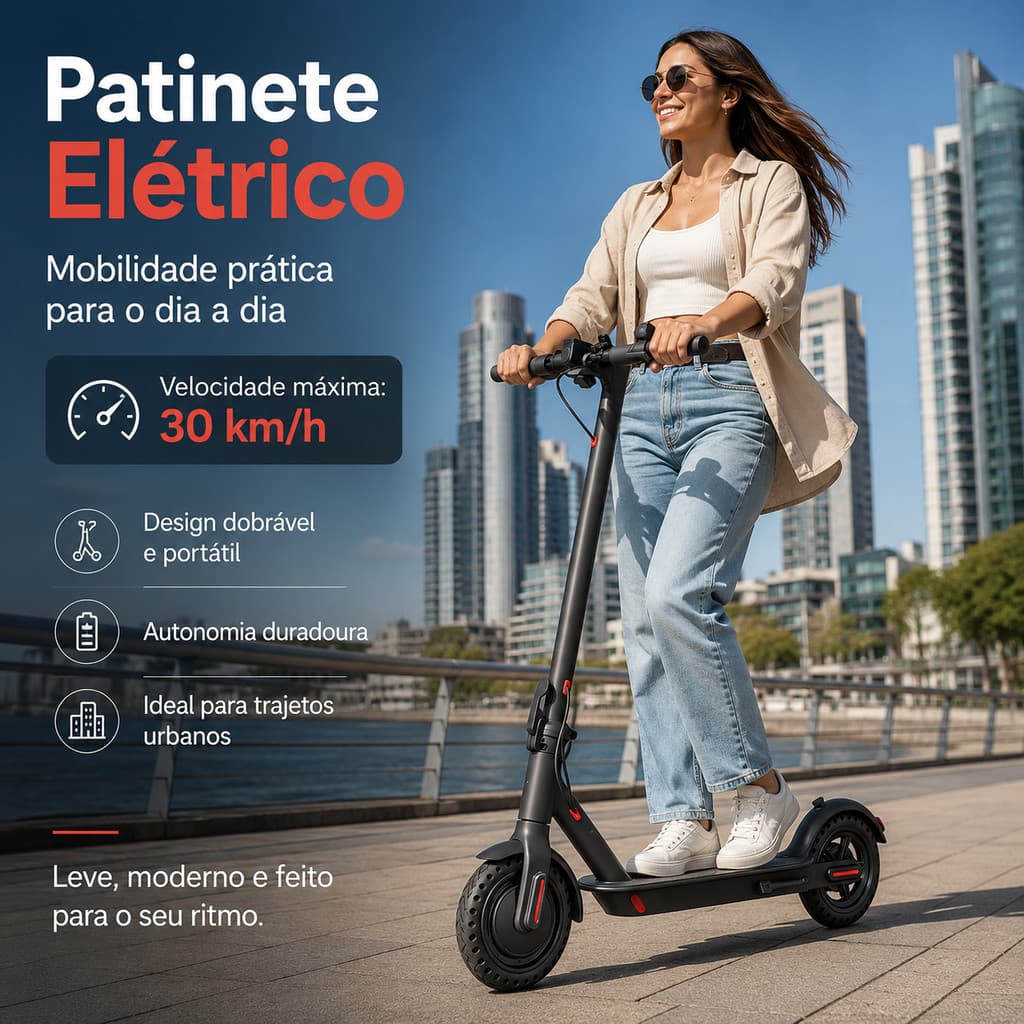 Patinete Elétrico Portátil Dobrável Adulto com Alcance de 23 quilômetros e Bateria de Longa Duração Seguro e Leve