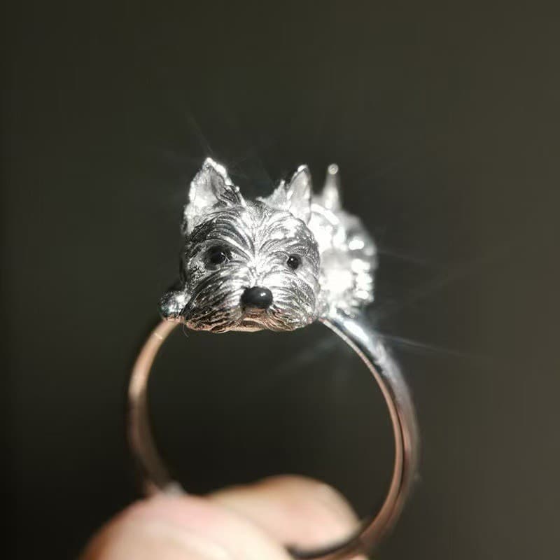 Novo filhote de cachorro bonito único anel de cão feminino prata único nicho Design presente requintado para namorada