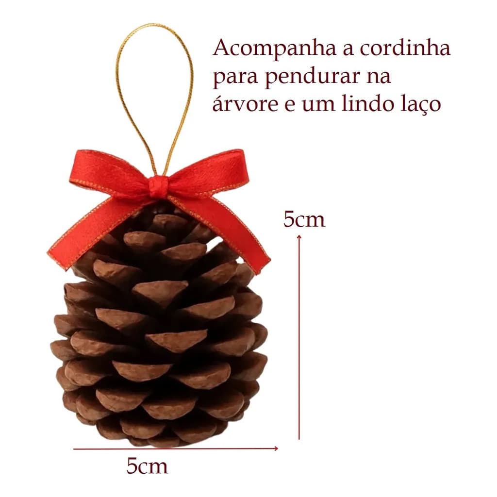 Kit 12 Pinhas Enfeite Decoração Árvore Natal Pendente Festão