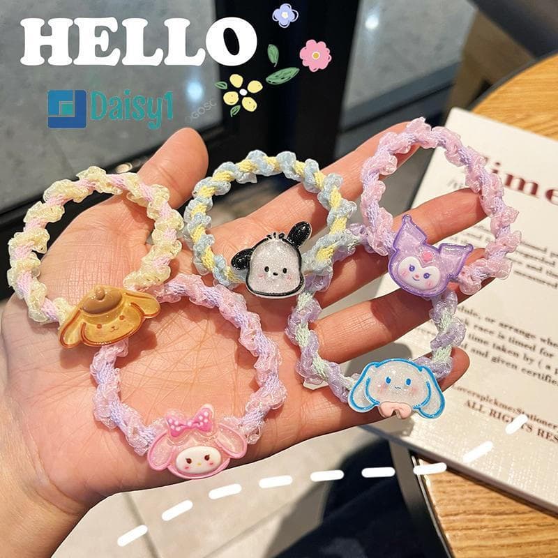 Anel De Cabelo Elástico Kawaii Sanrio Hello Kitty Corda De Renda Doce Kuromi Melody Cinnamoroll Scrunchies Para Lavar O