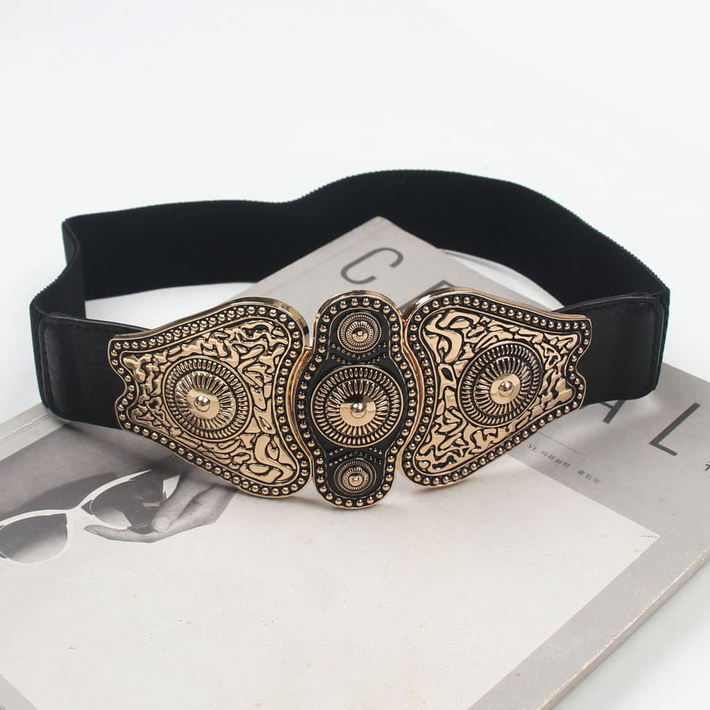 Estilo étnico fivela elástica cinto elástico feminino cinto decorativo combinando saia casaco Retro cinto largo exterior