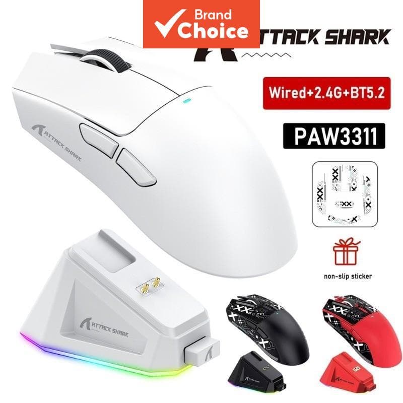 Mouse Gamer Leve 59g, Attack Shark X11, Ultra Leve, Sensor PAW3311, RGB, Dock de Carregamento Magnético, Ideal para