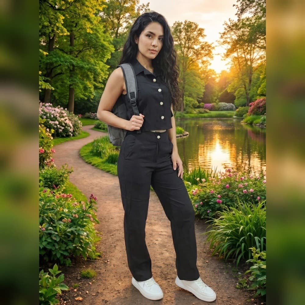 Conjunto Calça Pantalona e Colete Marrante Caimento Impecável