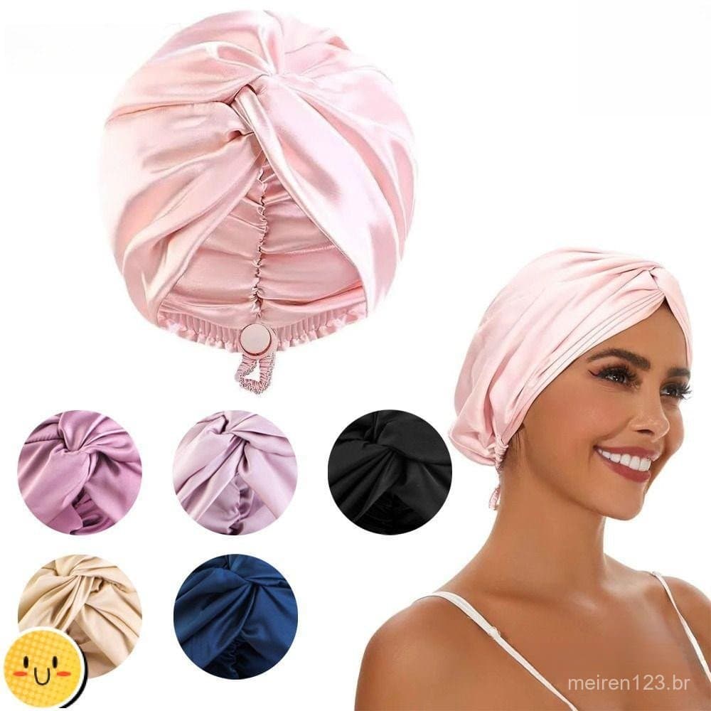 Touca de Dormir, Turbante Ajustável de Dupla Camada Torcido, Touca Elástica de Cetim de Seda para Quimioterapia