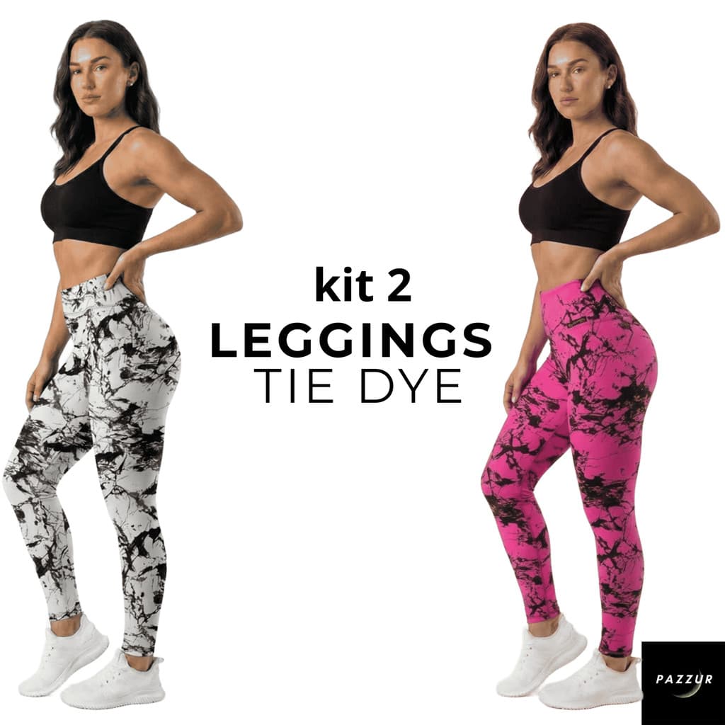 Kit 2 Calças Leggings feminina tie dye academia esportiva fitness zero transparência leg marmorizada