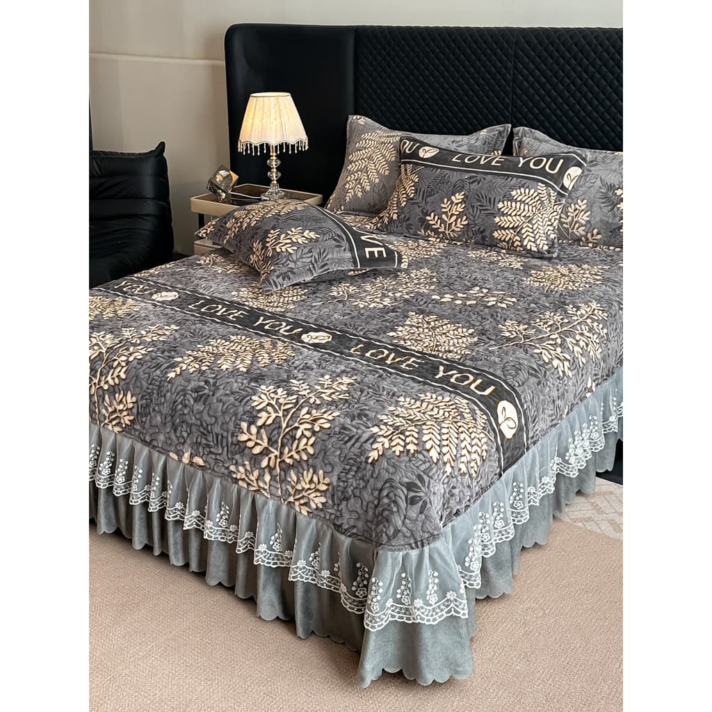 W inverno leite velo capa de cama peça única engrossado flanela Coral velo Tatami saia de cama acolchoado lençol capa de