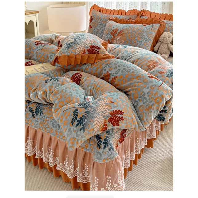 Inverno estilo Retro leite velo conjunto de quatro peças acolchoado capa de cama flanela grossa Coral velo colcha capa f