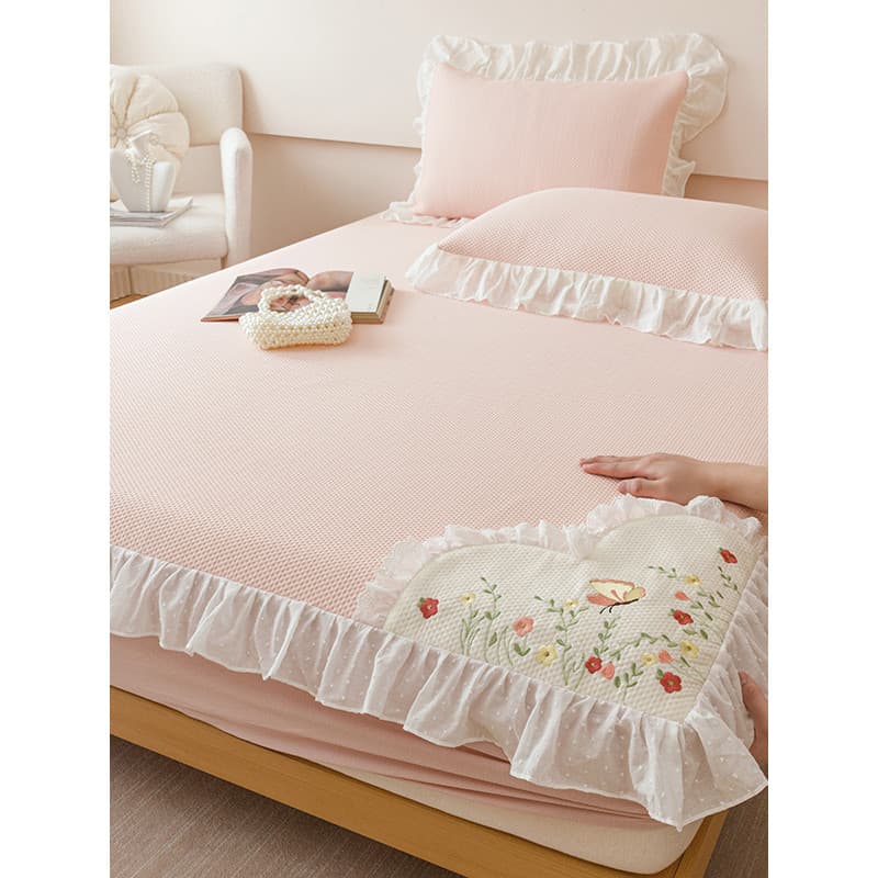 Langsha Classe A Cool Feeling Ice Silk Peas Cool Mat Lençol com renda Colcha de peça única Conjunto de três peças Ar con