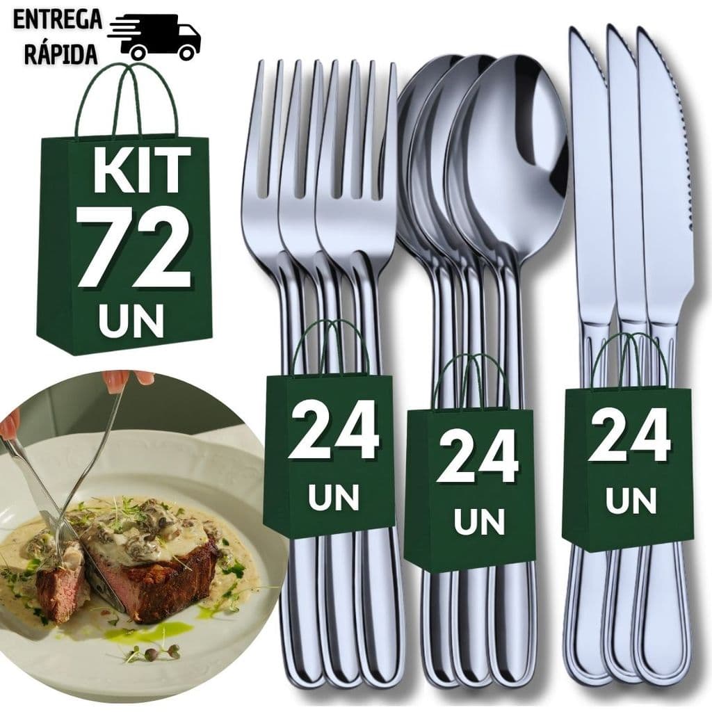 Kit 72 Garfo Faca e Colher Mesa em Aço Inox Cozinha Restaurante Buffet Talheres Utensílios Qualidades