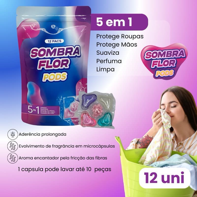 Cápsulas de Lavanderia 5 em 1 Perfume Duradouro com Microcápsulas 24 Unidades Limpa Suaviza e Protege Sombra Flor