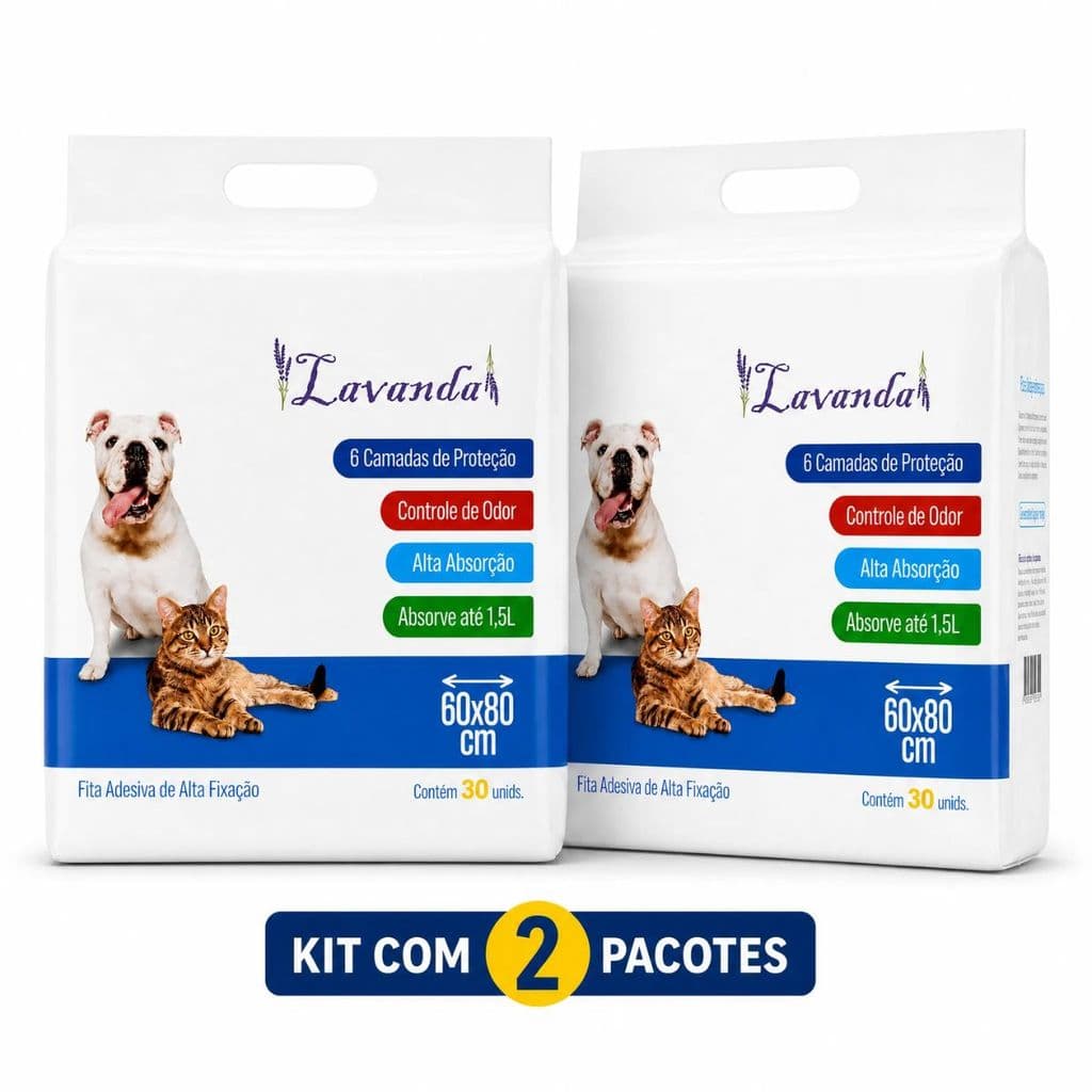 Kit 2 Tapete Higienico Pet 60x80cm Com 60 Unidades Para Cães e Gatos