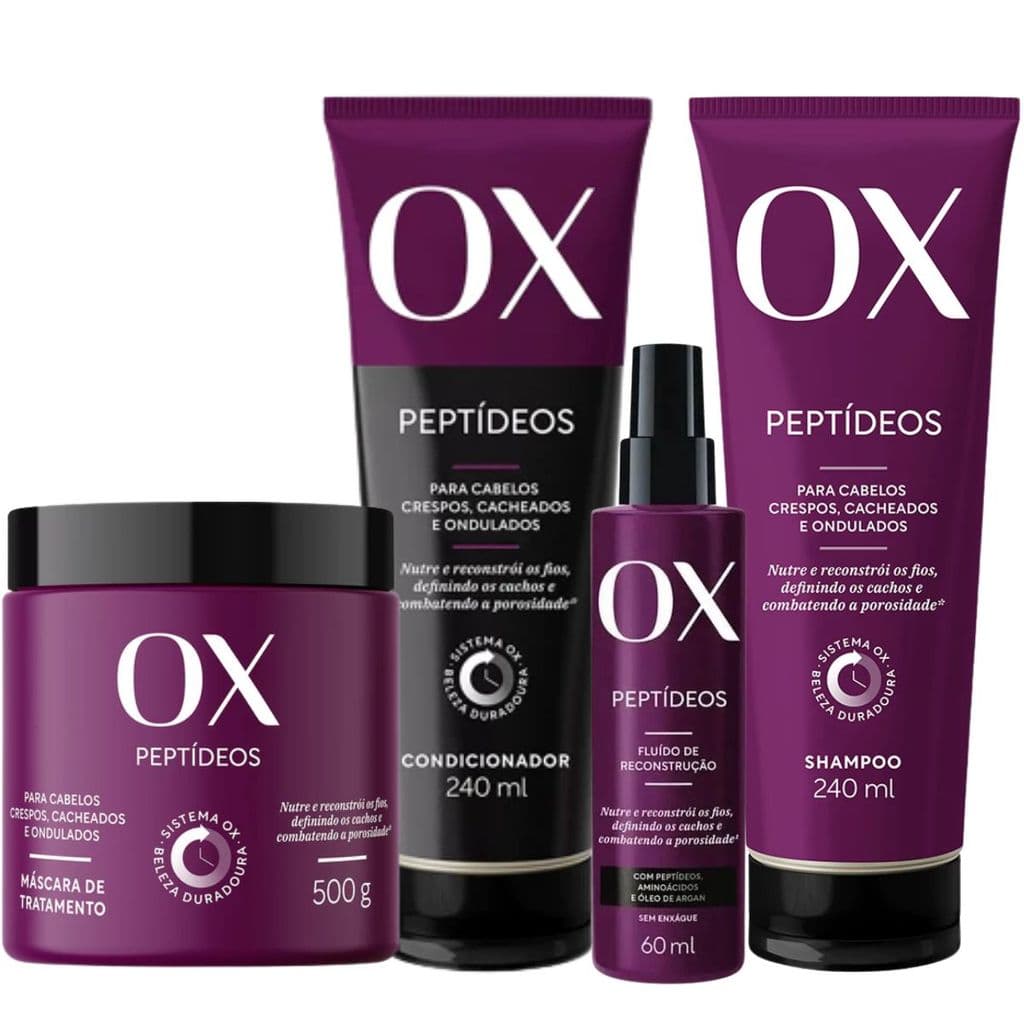 Kit Ox Peptídeos Duo Cachos Ativos Máscara 500g Fluido Nutre