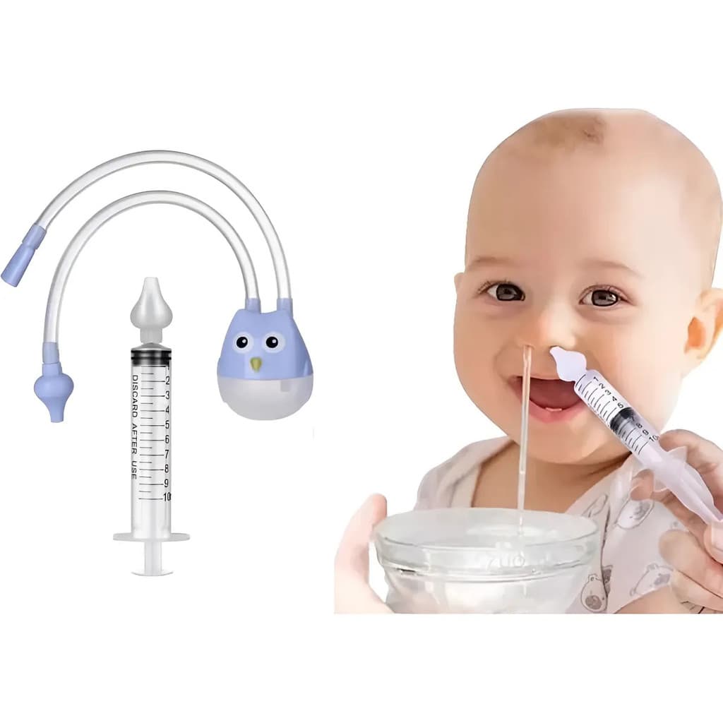 Kit 1 Seringa Lavagem Nariz + 1 Aspirador Sugador Catarro Bebê Infantil Azul-celeste Rosa