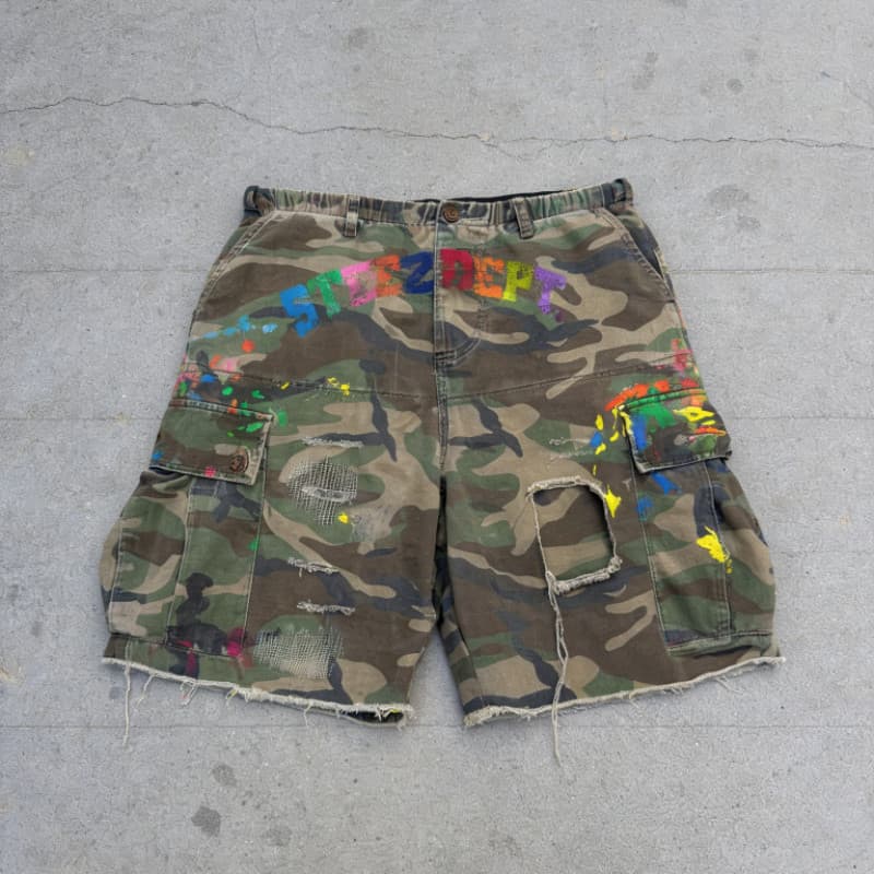 Y2K Americano Carga Shorts Pintura Splatter Camuflagem Padrão Nova Moda Retro Hip Hop Streetwear Unisex Baggy Calças Cur