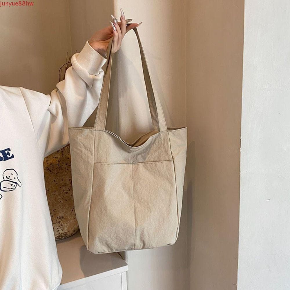 JUNYUE Bolsa Tote De Grande Capacidade , De Ombro Único De Nylon De Cor Sólida Viagem Leve Com Zíper