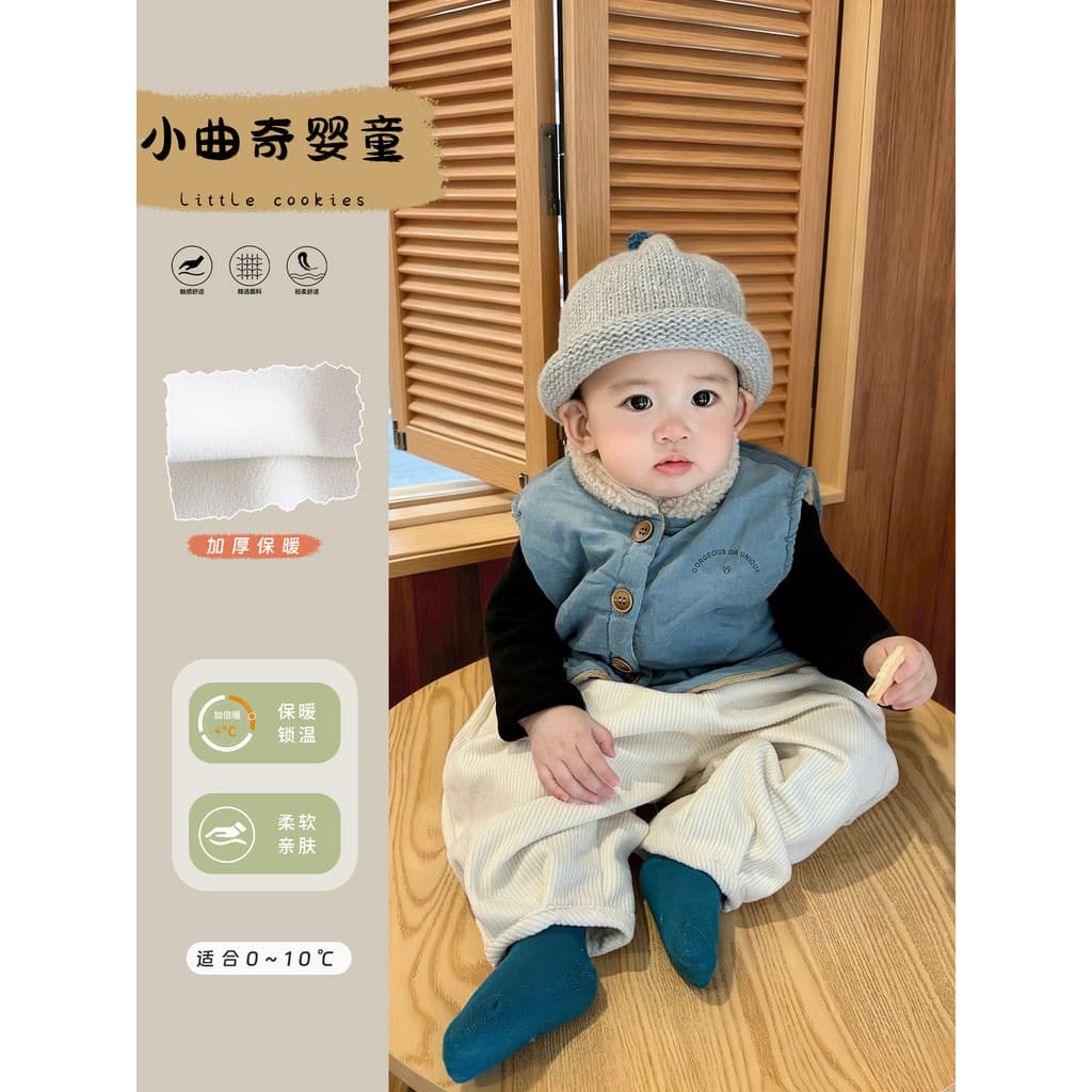 Colete de bebê inverno velo-velo quente versão coreana colete menino terno do bebê moda roupa interior calças moda roupa