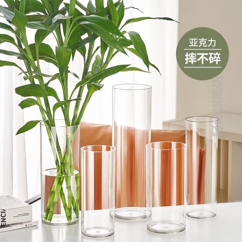 Vaso decoração sala de estar arranjo flor acrílico reprodução água fortuna bambu transparente plástico reto acordar bald
