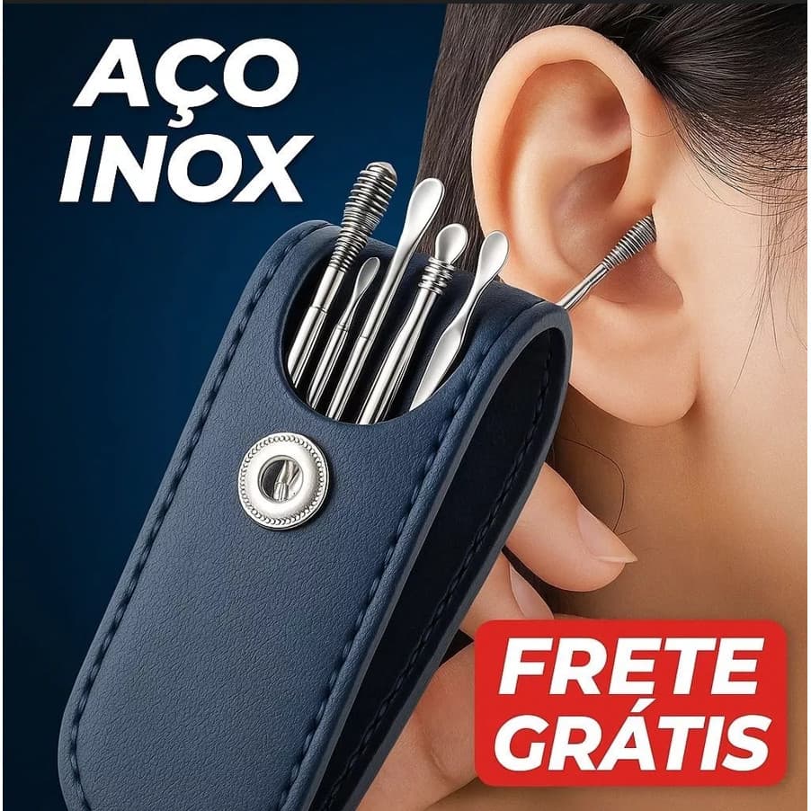 Kit 6 Peças Limpador de Orelha De Aço Inoxidável Portátil Para Remoção Cera De Ouvido