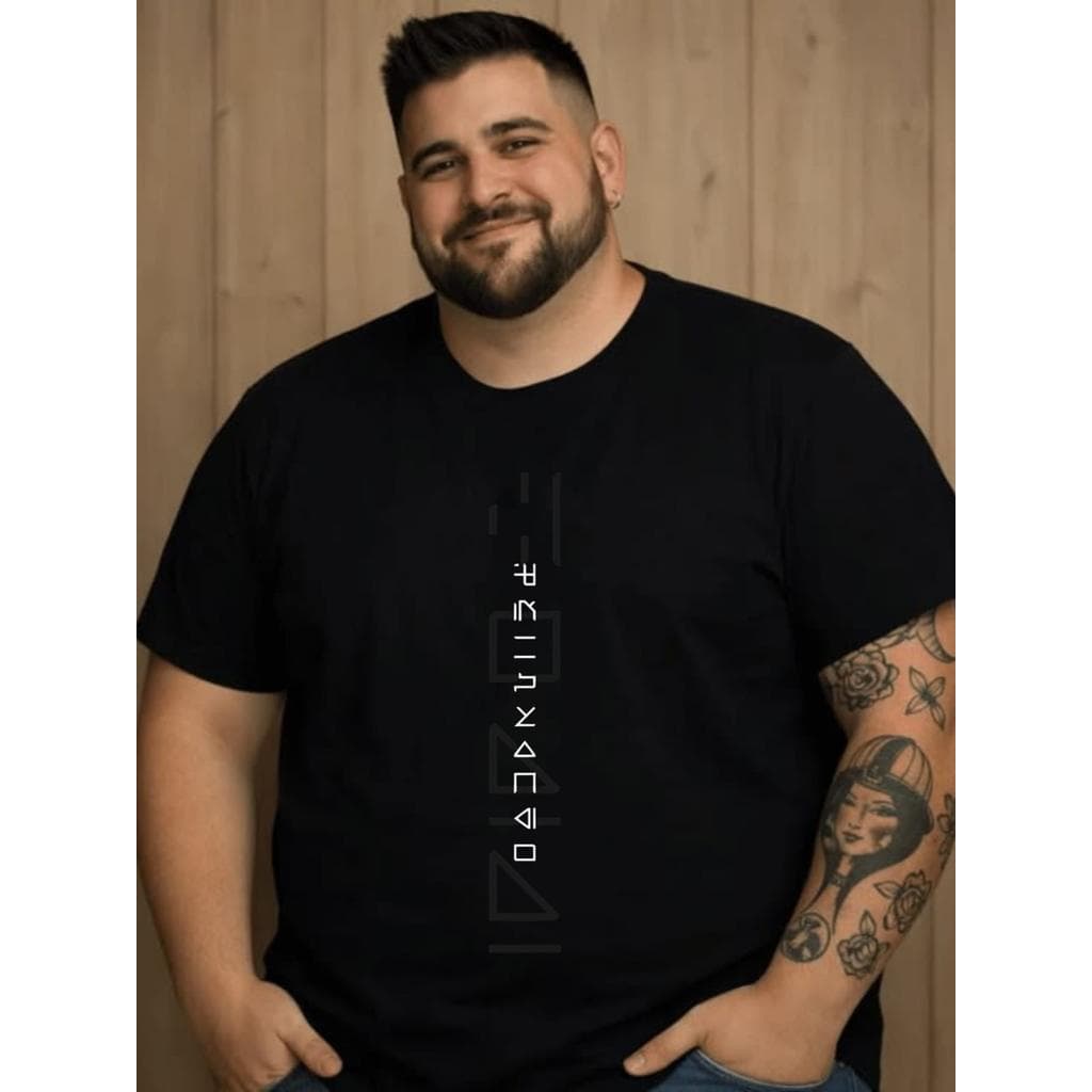 Camiseta Plus Size Masculina Fonte Asiática Camisa 100% Algodão Estilo Japonês Streetwear do G1 ao G3