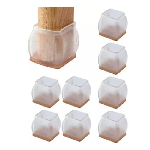 8 Protetores Cadeira Quadrado 3,5 X 3,5cm Silicone Feltro Quadrado