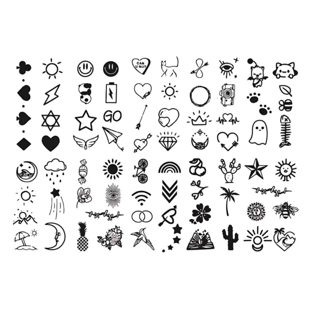 01 Cartela de Tatuagens Temporária p/ Mãos e Dedos Feminina c/ 70 Imagens